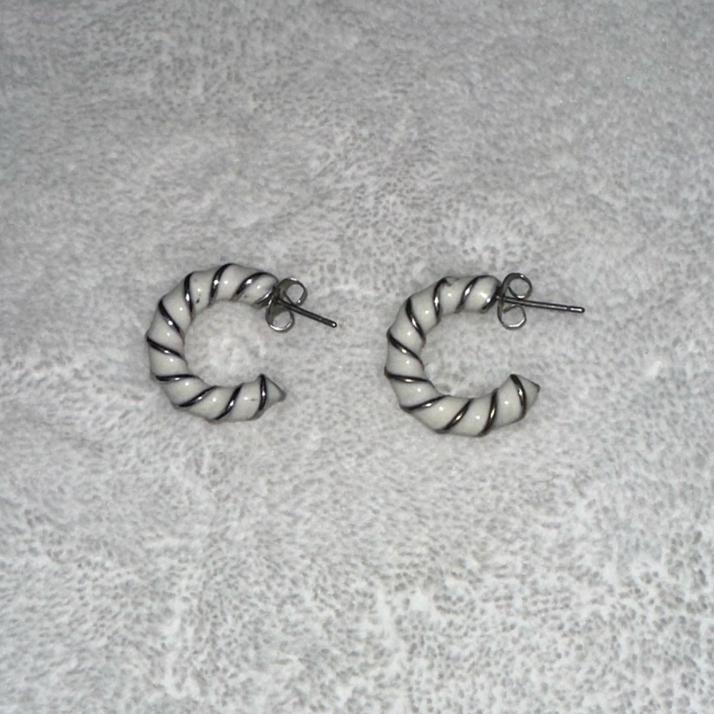 Silver and White Hoop Earrings